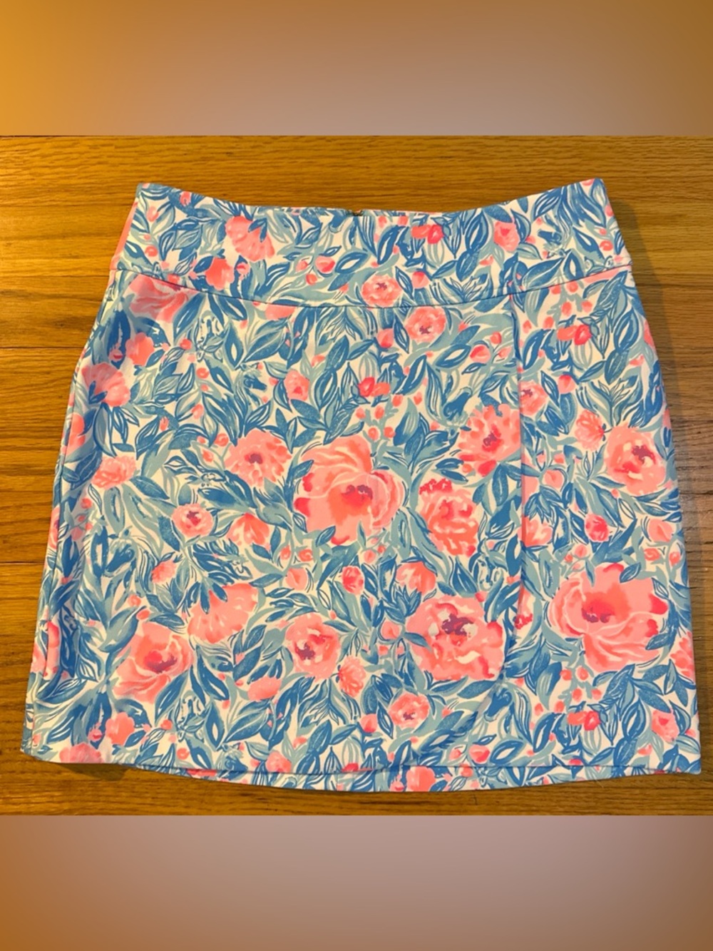 Lilly Pulitzer 4, Blue White  "My Little Peony" skort, UPF 50 wrap-front overlay